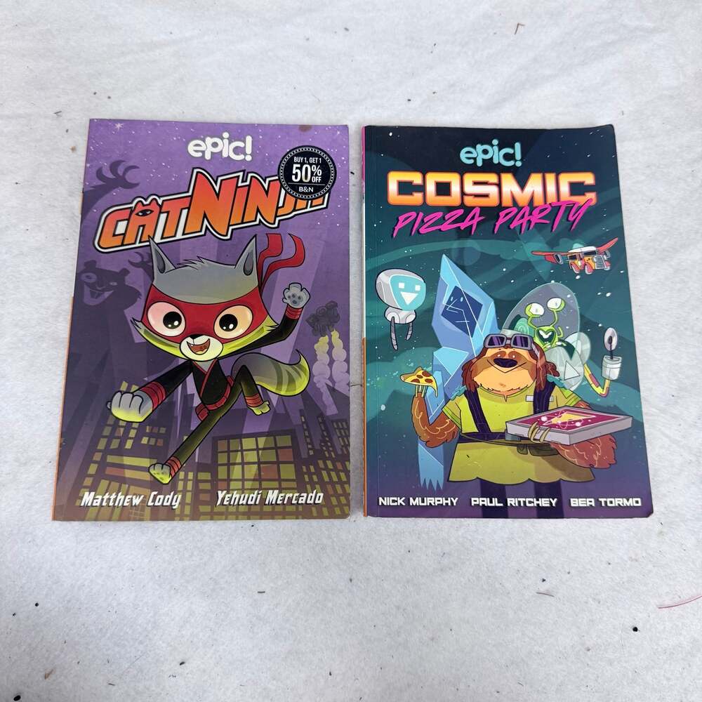 Lot of 2 Epic! Graphic Novels Comic Books Cat Ninja + Cosmic Pizza Party